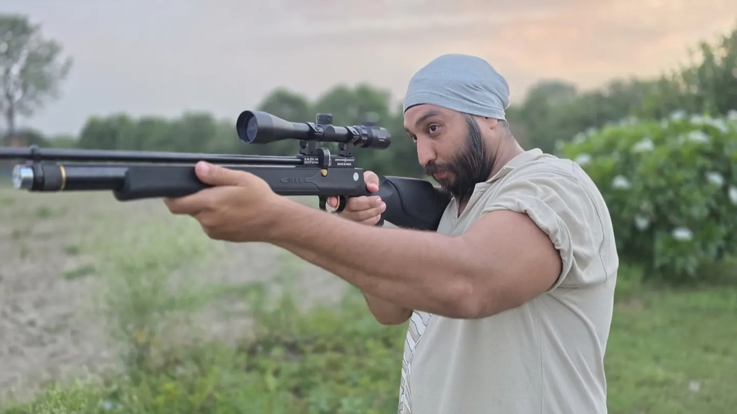 Shooting at dusk on the field